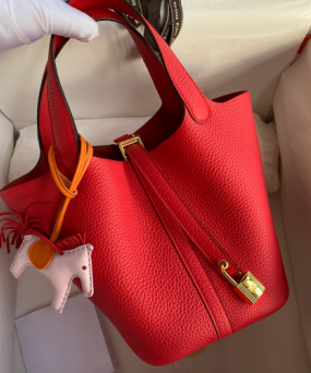 에르메스 피코탄 락18 레드 금장 소가죽